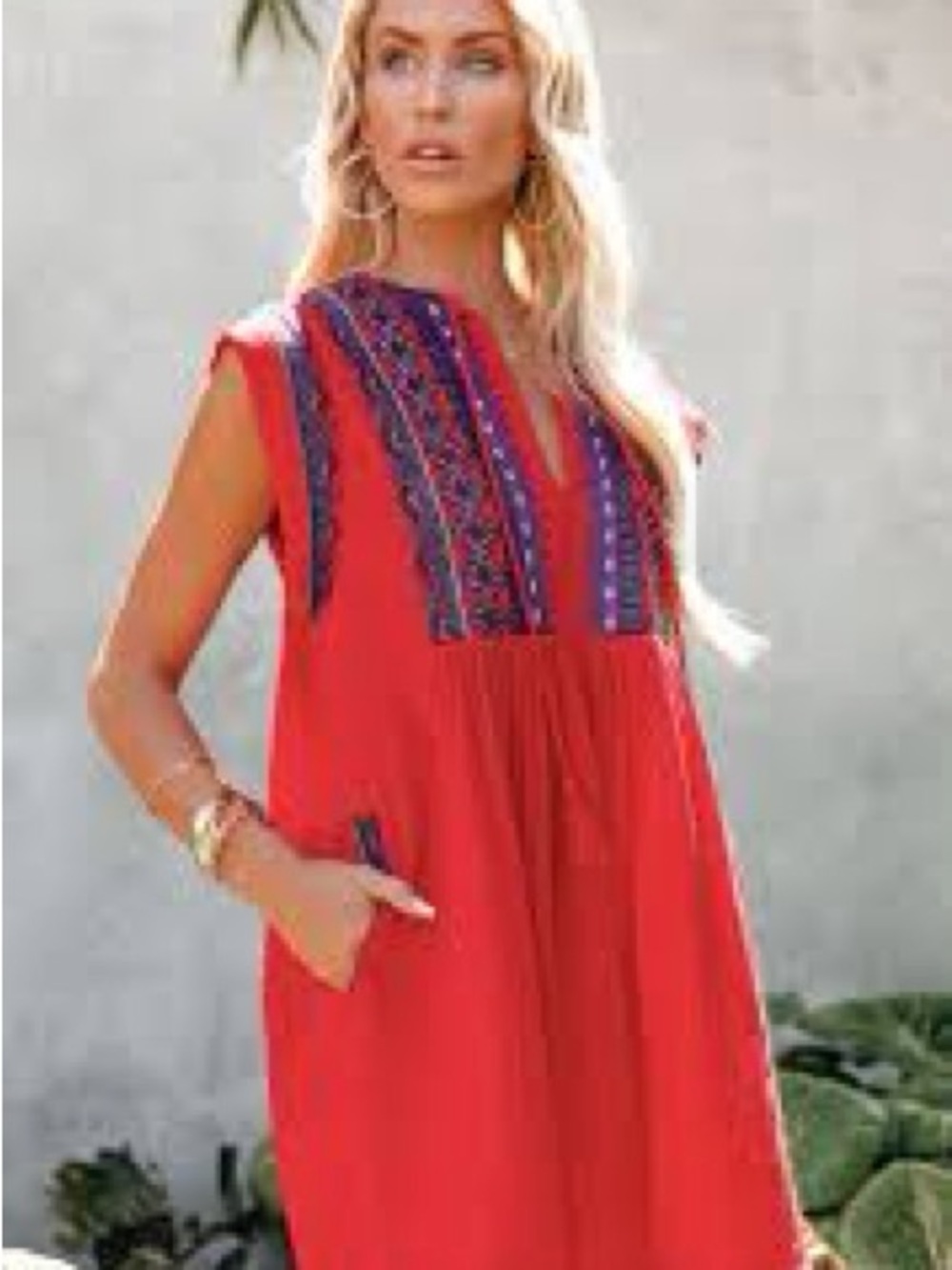 Free People red hooded bohemian dress EUC oversized size x-small